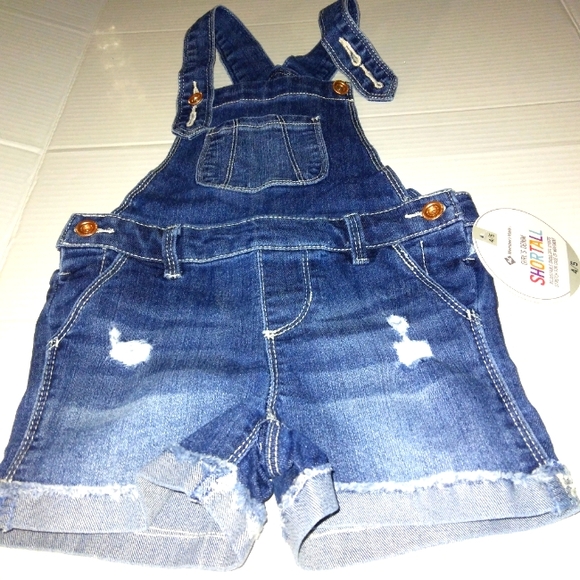 ~L@@K~NWT Toddler Girls Super Stretch denim "Shortall" Coverall Shorts~Sz 4/5 - Picture 3 of 14